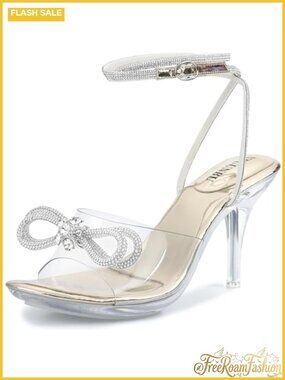 Clear Rhinestone Heels Strappy Sandals Women Ankle Strap Platform High Heel